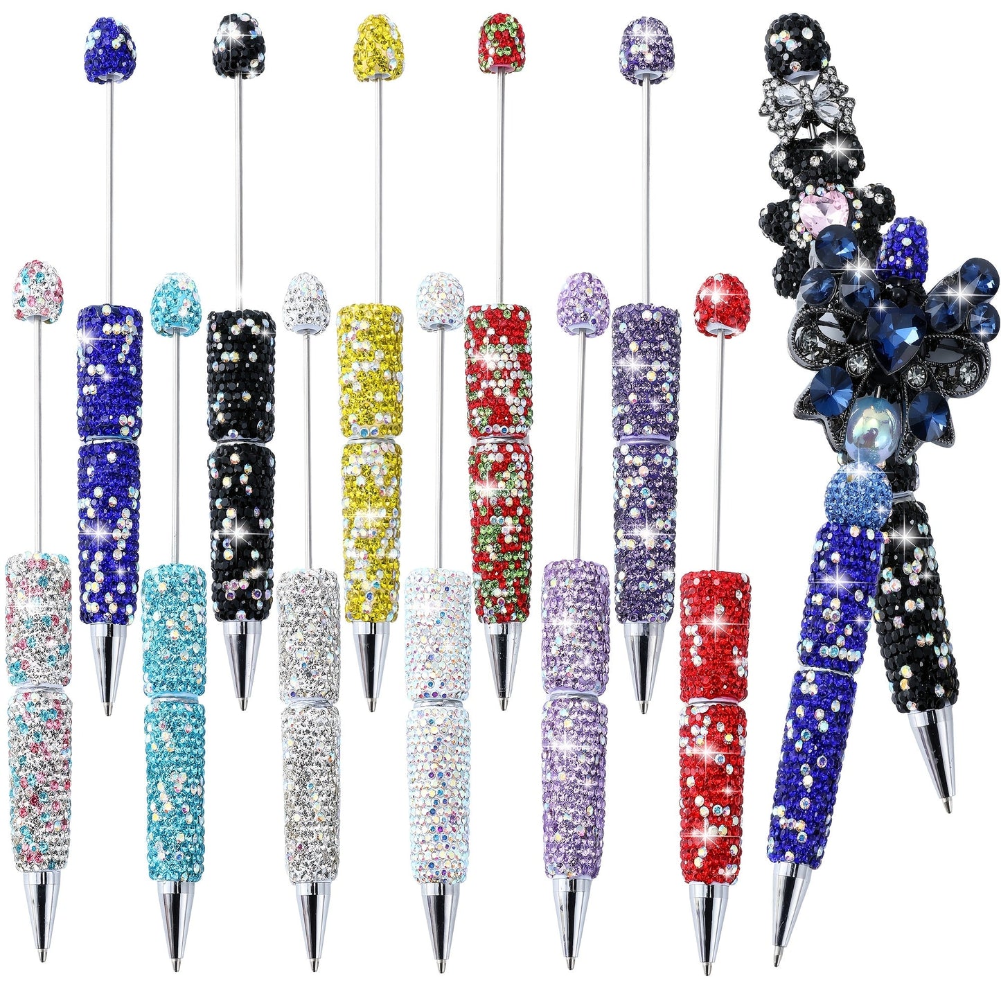 Glitter Beaded Ballpoint Pens, 20-Piece Colorful Set with Sparkly String Beads for Office, School, Party Favors and Gift Bags