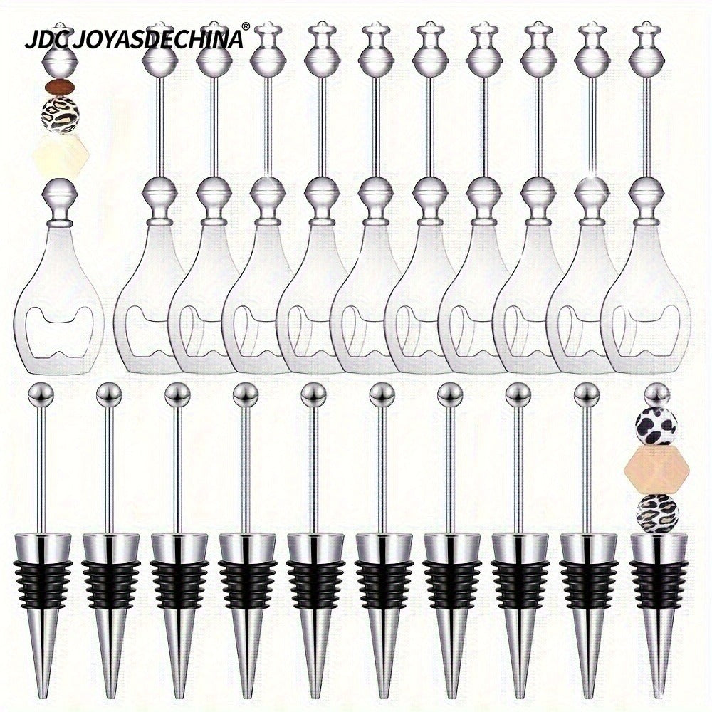 Beadable Bottle Opener and Wine Stopper Sets with Balanced 10- or 20-Piece Checkout Options