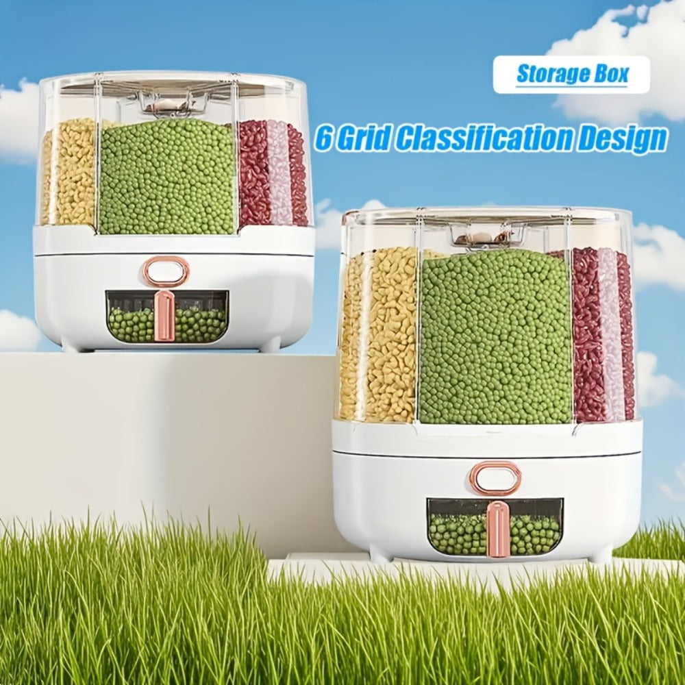 Rotating Grain Food Storage Organizer with Six Compartments and 13lb or 22lb Capacity Options
