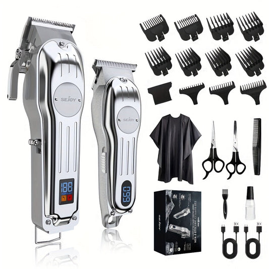 Professional Hair Clippers for Men Cordless Zero Gap T-Blade Metal Barber Clipper with LED Display & Guide Combs - Rechargeable Fade Trimmer for Edges Line-Up Beard Grooming Gift