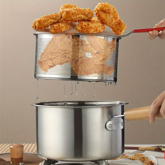 Stainless Steel Deep Fryer Pot Set with Frying Basket & Glass Lid, Non-Stick Multi-Function Cookware for Deep Frying, Noodles, Steaming & Ricotta, Induction & Gas Compatible