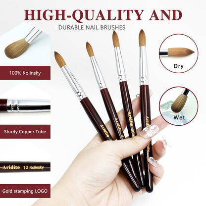 Red-Wine Handle Acrylic Nail Brush in Exact Checkout Sizes #8, #10, #12, #14, #16 or #18 with Pictured Round Tip