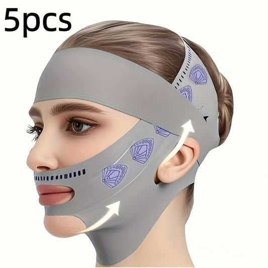 V-Line Face Lift Belt 5-Pack Facial Contouring Lifting Mask with Forehead Lift Band — Jawline Slimming Nasolabial Fold Bandage Day & Night Unisex Skincare Tool