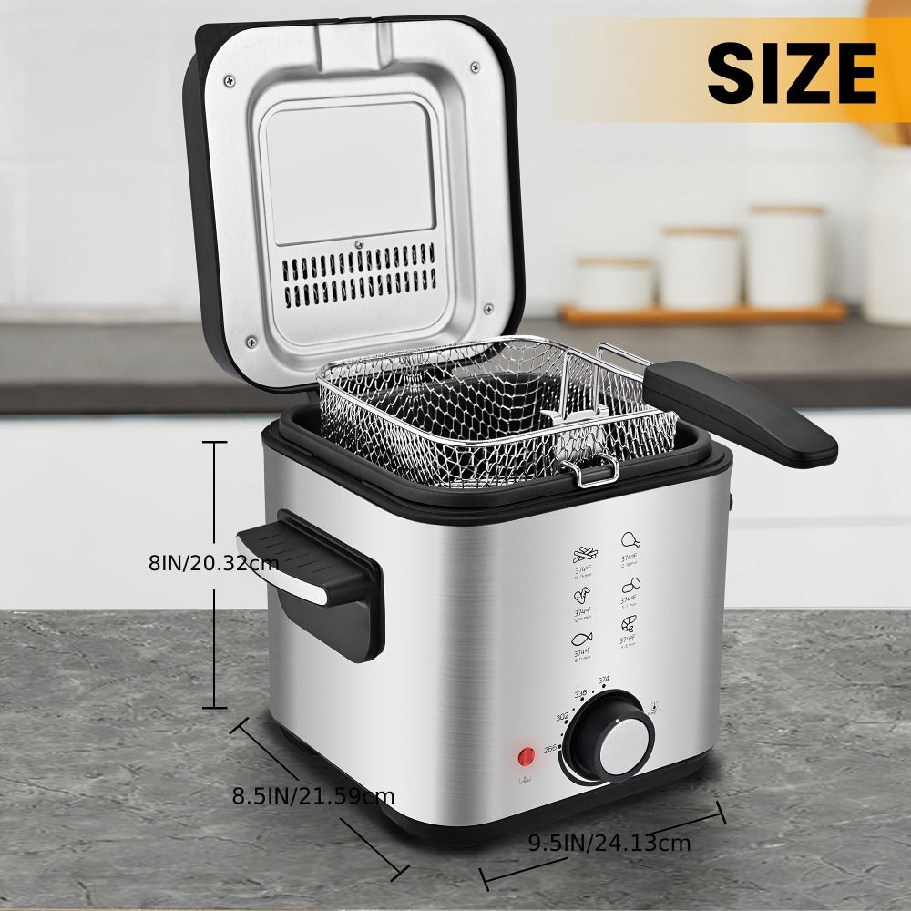 Deep Fryer with Basket 1500W | Adjustable Temperature, Removable Lid & Non-Stick Interior Pot, Viewing Window, Dishwasher-Safe Basket for Home Electric Frying – 1.5L & 2.5L Options, Black