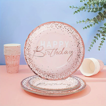 Birthday Party Plates and Napkins Set 175pcs Pink Rose Gold Disposable Tableware Forks Knives Spoons Serves 25 Guests Girl Birthday Party Supplies