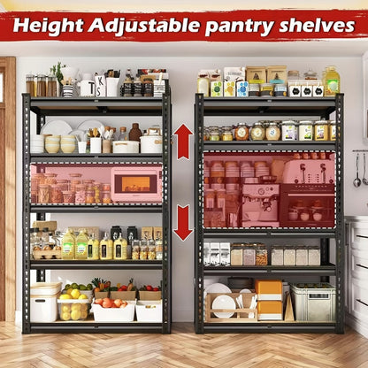 5-Tier Garage Shelving Unit, Metal & Wood Storage Shelves, Adjustable Utility Rack for Garage, Basement