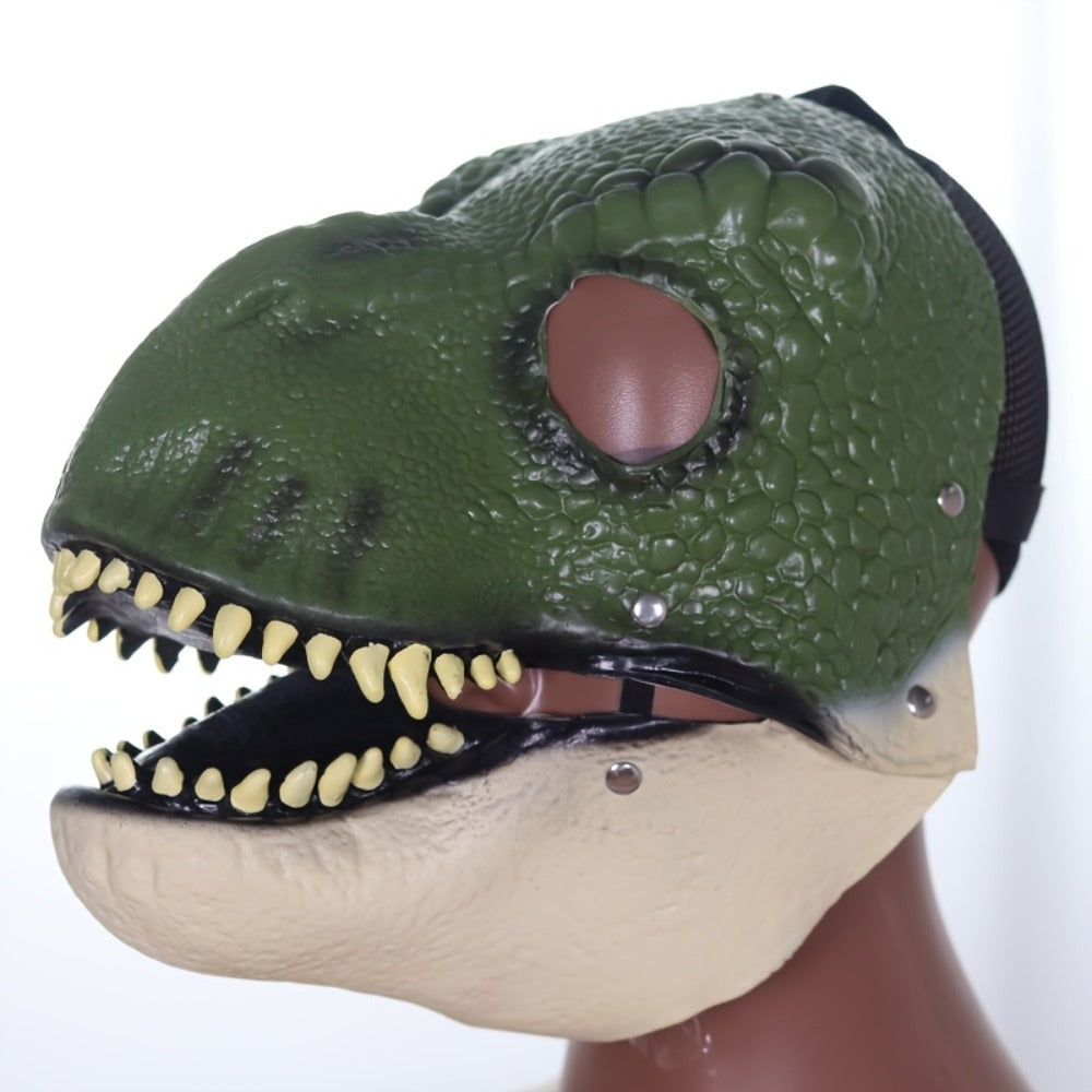 Full-Head Dinosaur Costume Mask with Openable Jaw, 8.26-Inch Height and Orange, Gray or Green Designs