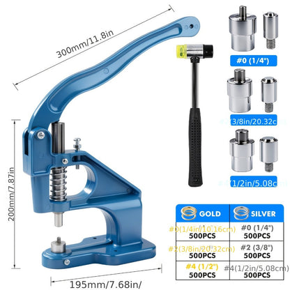 Grommet Machine Kit Heavy Duty Eyelet Punch Tool Set – 3 Setting Dies 3 Punching Dies 6mm 10mm 12mm Hand Press with 3000 Silver & Gold Grommets for Fabric Leather Canvas Tarp Crafts