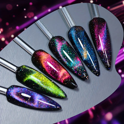 Gel Nail Polish 6-Color 9D Polaris Magnetic Set with Six 10ml Glass-Water-Light Shades for Nail Art