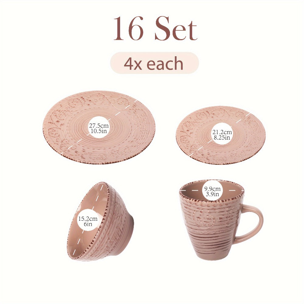 Sixteen-Piece Ceramic-Style Dinnerware Set for Four in White-Blue or Milky-White Coffee Colors