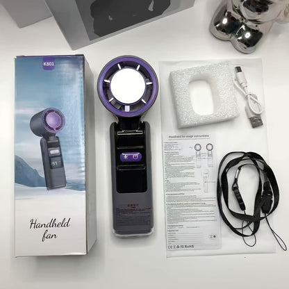 Foldable Handheld Fan with Contact Cooling Plate, Digital Display, 1-100 Speeds and Six Styles