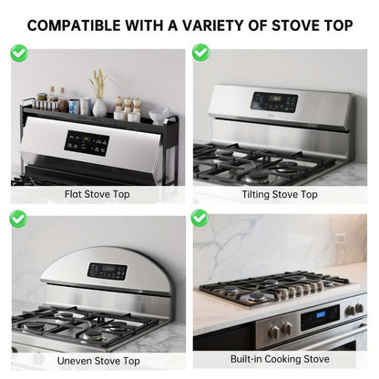 Expandable Stove Shelf Kitchen Organizer with 27.4-32.7-Inch Width, Adjustable Height and Utility Hooks