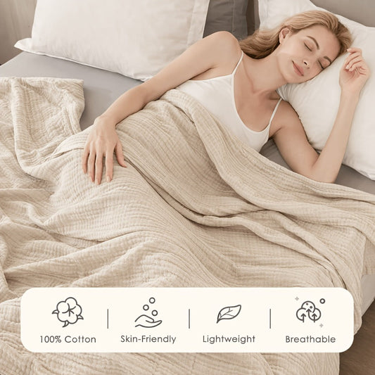 Muslin Blanket 100% Cotton 6-Layer – Breathable Soft Gauze Throw for Couch & Bed, All Season, Machine Washable, 13 Colors, 5 Sizes