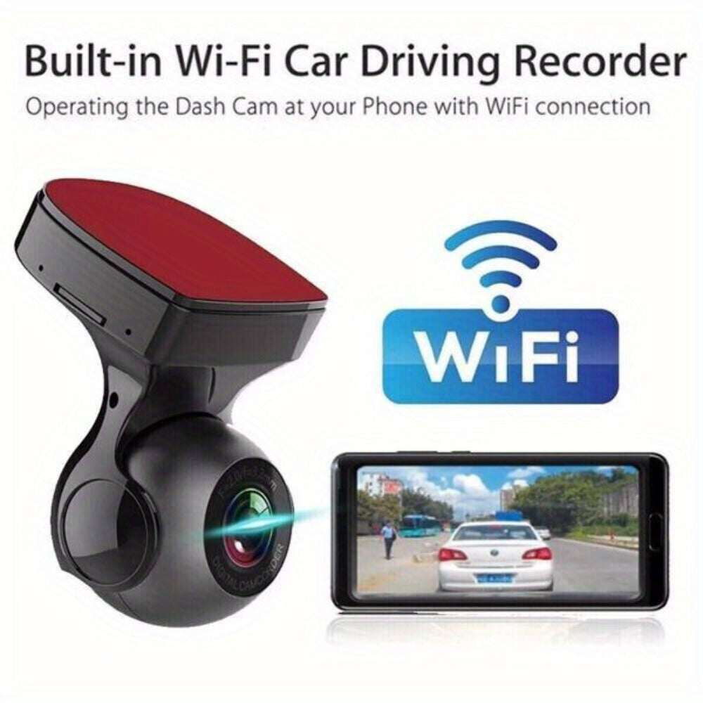 1080P WiFi Dash Cam 170° Wide Angle – HD Car DVR with G-Sensor, Loop Recording, Night Vision, Smartphone App View, Compact Windshield Camera for Cars & Trucks