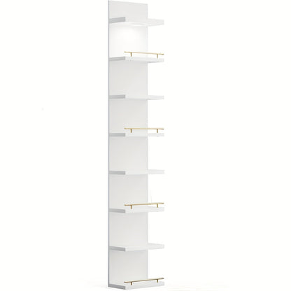 Floating Wall Shelves with LED Light - 6 & 8 Tier Wall Mounted Display Shelf Unit with Anti-Slip Rails for Bedroom, Living Room, Bathroom, Office & Dorm - Modern Space Saving Shelf (Black / White)