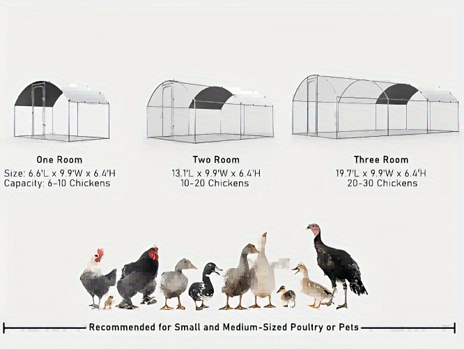 Walk-in Chicken Pen Large Metal Outdoor Poultry Enclosure Waterproof UV-Resistant Cover Heavy-Duty Yard Cage for Chickens Ducks Rabbits 3 Sizes Available