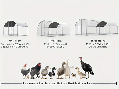 Walk-in Chicken Pen Large Metal Outdoor Poultry Enclosure Waterproof UV-Resistant Cover Heavy-Duty Yard Cage for Chickens Ducks Rabbits 3 Sizes Available