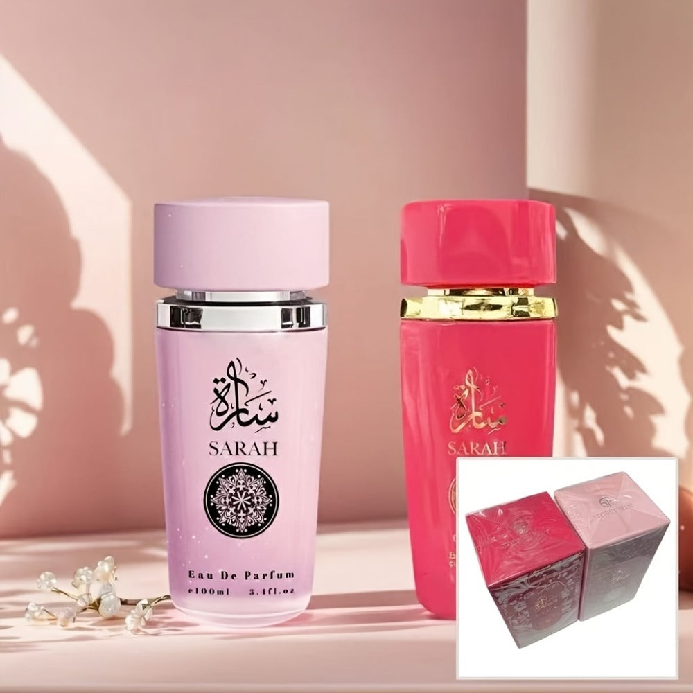 Two-Bottle Women's Perfume Set with Pink and Red 3.4 fl oz Spray Bottles and Matching Boxes