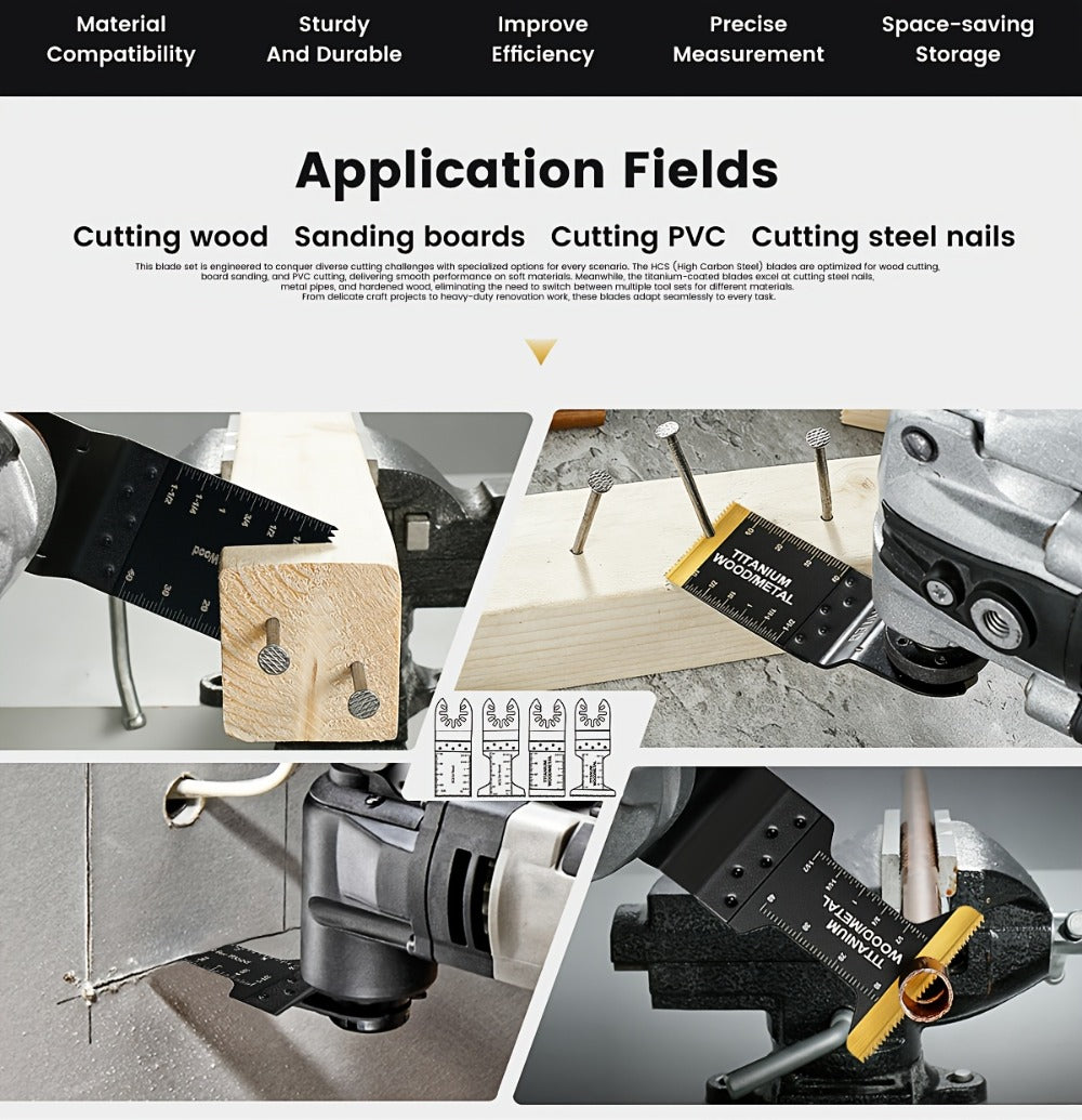 Oscillating Multi-Tool Blade Set with Titanium-Coated Quick-Release Blades in 18, 28 or 50-Piece Options