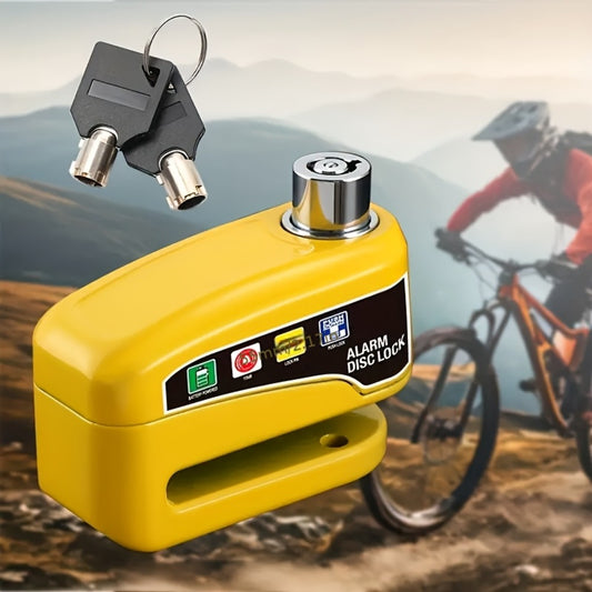 Motorcycle Disc Brake Lock with 110dB Alarm, Anti-Theft Security Lock for Motorcycles Bicycles Scooters, Motion-Activated Loud Alarm Wheel Lock, Compact & Portable, Yellow & Black
