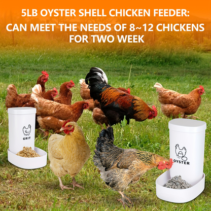 Two-Piece White Poultry Supplement Feeder Set with Separate Oyster Shell and Grit Containers