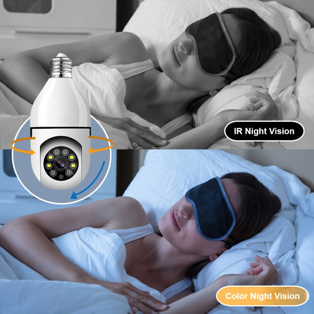 E27 Bulb Camera 360° Pan & Tilt 3MP 1080P, Full-Color Night Vision, Two-Way Audio, Motion Detection, WiFi App Control, Cloud & TF Card Storage – Indoor Home Security Light Bulb Camera