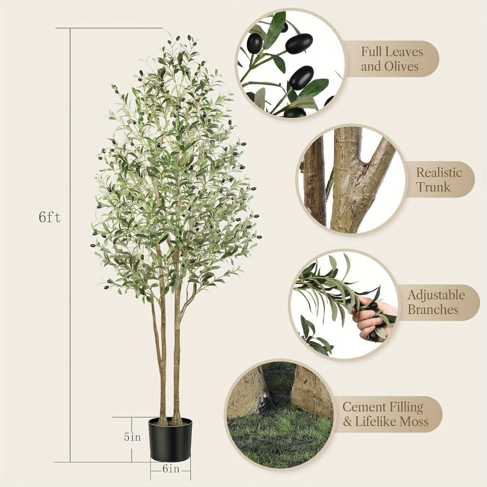 Artificial Olive Tree 4/5/6/7 Ft Tall Faux Potted Plant with Realistic Silk Leaves & Fruits for Living Room Home Decor Indoor Outdoor - Maintenance Free Decorative Tree Housewarming Gift