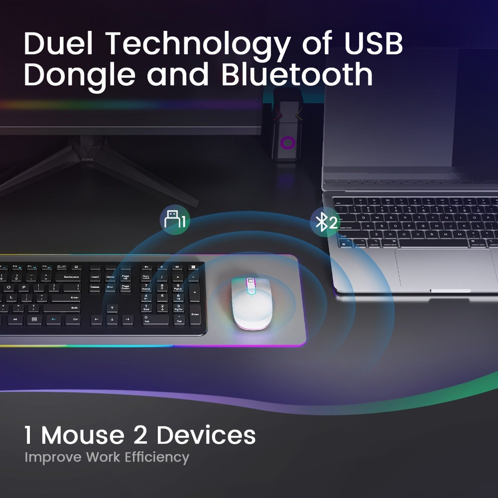 Slim Dual-Mode Wireless Mouse with Bluetooth 5.1, 2.4 GHz Receiver, RGB Lighting and Pink Finish