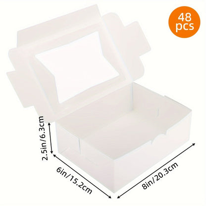48-Pack White Pastry Boxes with Clear Window, 8 x 6 x 2.5-Inch Size and Fold-Flat Construction