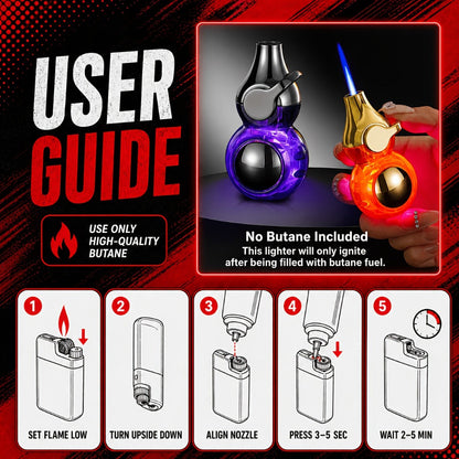 Orb-Design Torch Lighter with Auxiliary Light, Top Rocker Control and Three Body Color Options
