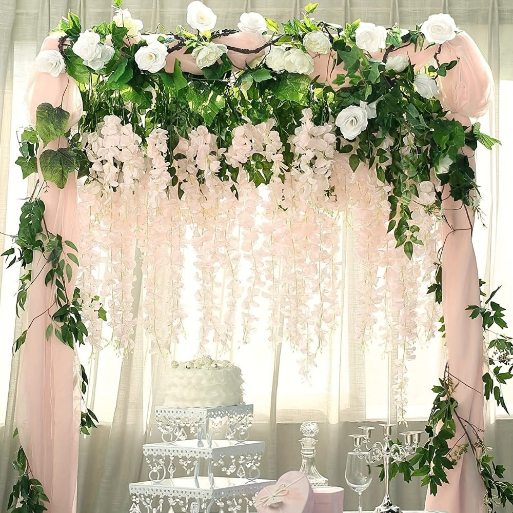 Artificial Flowers 24-Piece Light Pink Wisteria Vine Garland for Wedding Arches, Walls and Backdrops