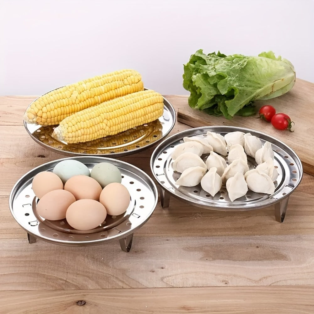 Stainless Steel Steamer Rack Set 3-Piece Multi-Layer Round Steamer Insert with Can Holder – Fits Most Pots for Home Kitchen | Stackable Steam Tray Cooking Rack for Vegetables Dumplings & More