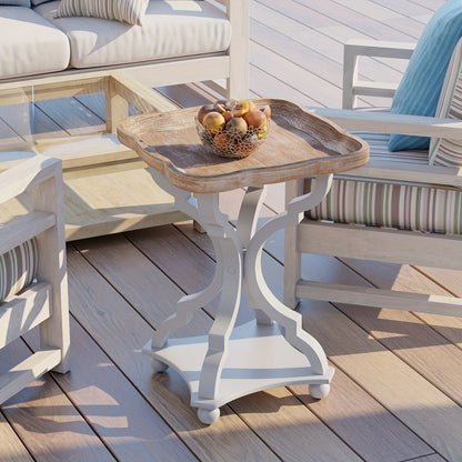 Side Table Rustic Raised-Tray Accent Design with Distressed Wood-Like Finish in Square or Round Shape