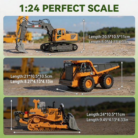 RC Bulldozer 1:24 Scale Alloy with 680° Rotation & Working Arm – 2.4GHz Remote Control Construction Vehicle for Kids, Outdoor Sand & Grass All-Terrain Play, Birthday Christmas Gift for Boys Ages 6+