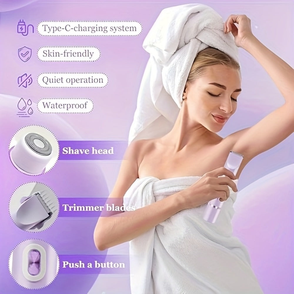 Electric Shaver 2-in-1 Bikini and Facial Razor with USB Rechargeable Power for Dry or Wet Use in Three Colors