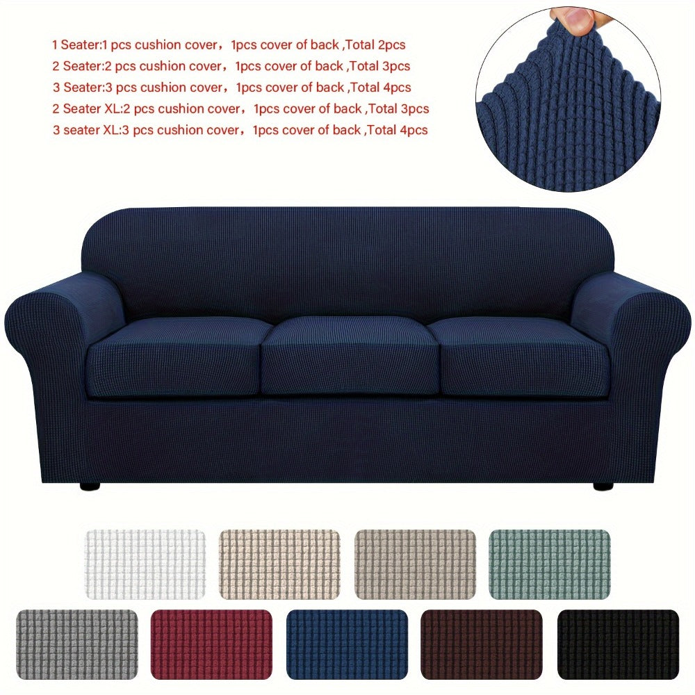 Sofa Cover Grid Jacquard Elastic Full-Cover Slipcover with Anti-Slip Fit for 1 to 3 Seats and XL Sofas