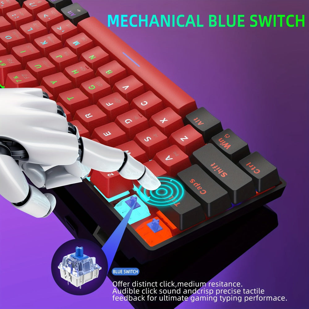 60% Mechanical Gaming Keyboard Wired 61 Keys Green Switch, Compact Tenkeyless Clicky Keyboard for PC Laptop Windows Gaming Typing