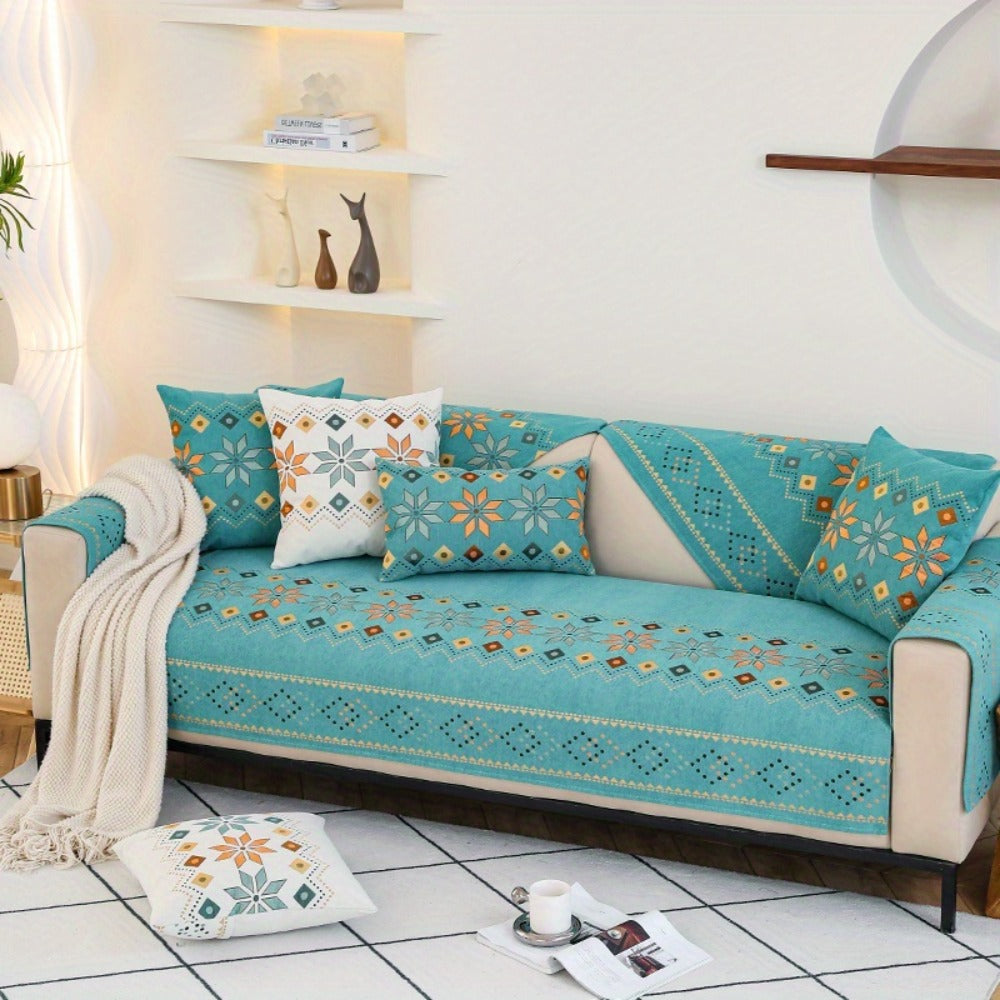 Sofa Cover Bohemian Chenille Jacquard Knit Sections with Anti-Slip Feature for Seat, Armrest or Backrest