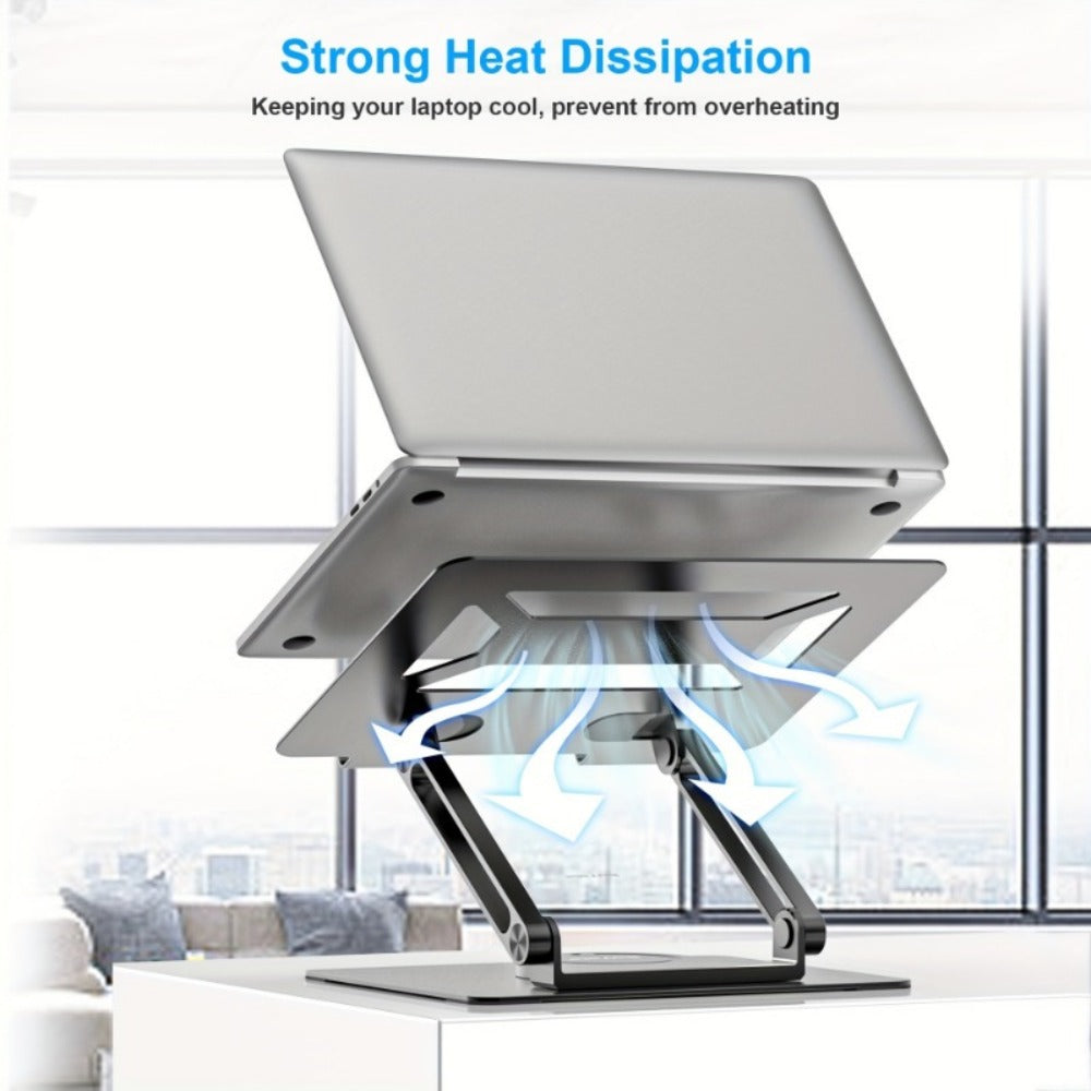 Adjustable Laptop Stand with 360-Degree Rotating Base, Ergonomic Foldable Laptop Holder for MacBook Pro Air and Laptops Up to 17 Inches, Home Office Desk Riser