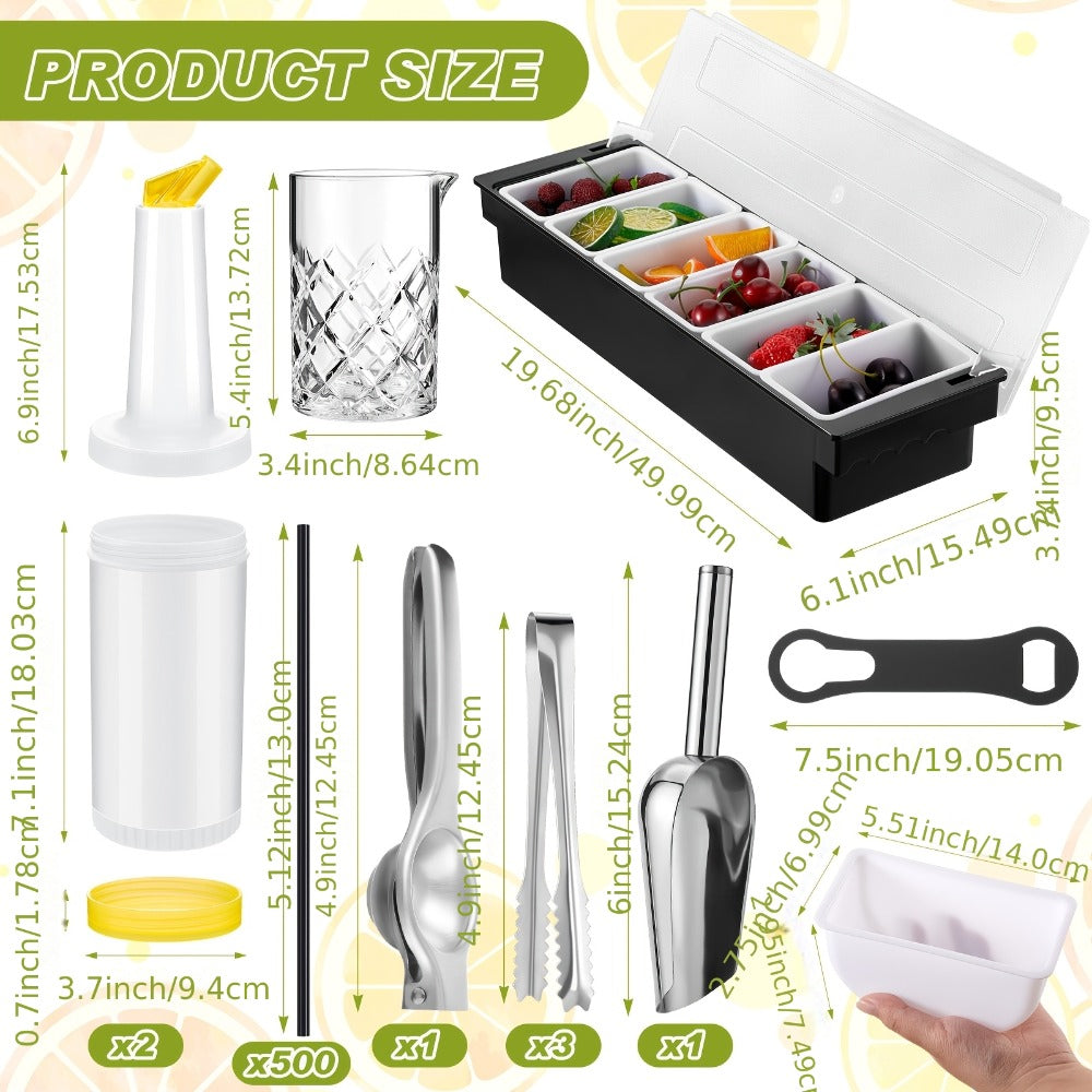 28PCS Bartender Set with Cocktail Shaker Kit – Glass Rimmer, Garnish Tray & Margarita Tools for Home Bar Beginners, Christmas Gift