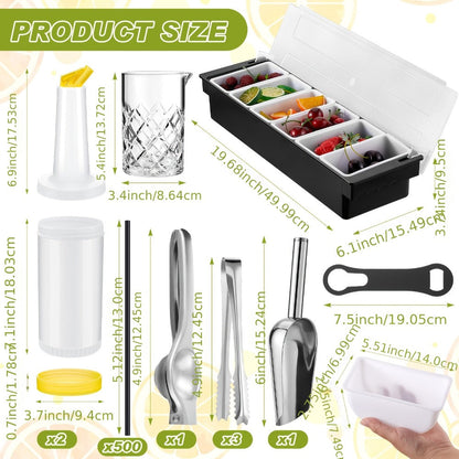 28PCS Bartender Set with Cocktail Shaker Kit – Glass Rimmer, Garnish Tray & Margarita Tools for Home Bar Beginners, Christmas Gift