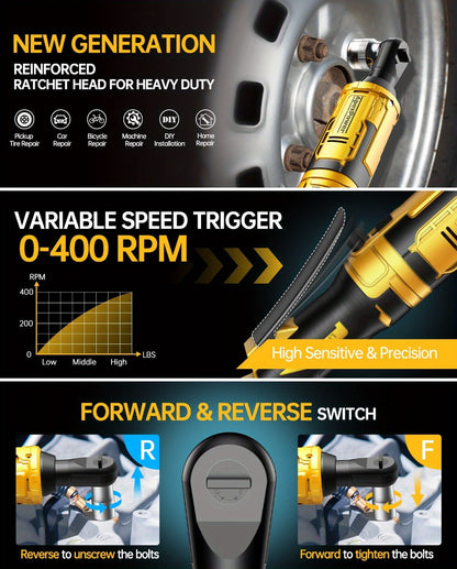 Cordless Electric Ratchet Wrench 3/8'' & 1/2'' Drive, Compatible with Dewalt 20V Max Battery, 88 Ft-lb High Torque, 0-400 RPM Variable Speed, 8 Sockets, Built-in LED Light (Battery Not Included)