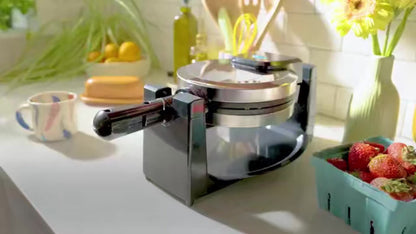 Belgian Waffle Maker 180° Rotating Flip Waffle Iron, Non-Stick Plates, Adjustable Browning Control, Removable Drip Tray, Cool Touch Handle, Stainless Steel, Space-Saving Foldable Design – Single & Double