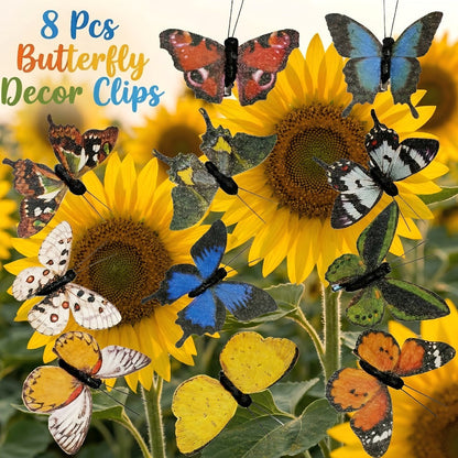 Solar Sunflower Garden Stake Lights, Four Assemblies with 12 Flowers and 8 Butterfly Clips