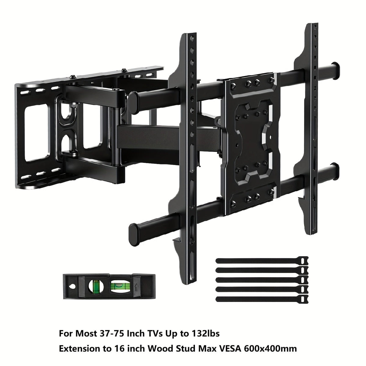 Full Motion TV Wall Mount 37-75 Inch, Dual Arm Swivel Tilt, VESA 600x400mm, Extends 15.4 Inch, Fits LED LCD OLED Flat Curved Screens