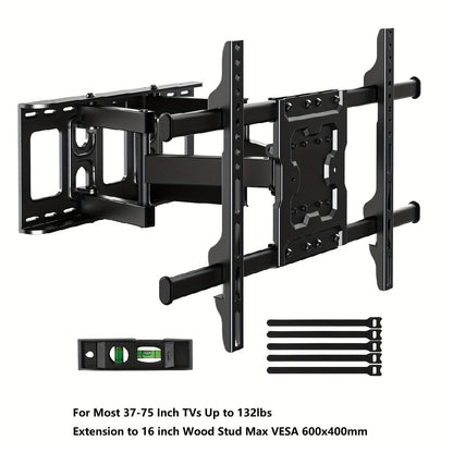 Full Motion TV Wall Mount 37-75 Inch, Dual Arm Swivel Tilt, VESA 600x400mm, Extends 15.4 Inch, Fits LED LCD OLED Flat Curved Screens