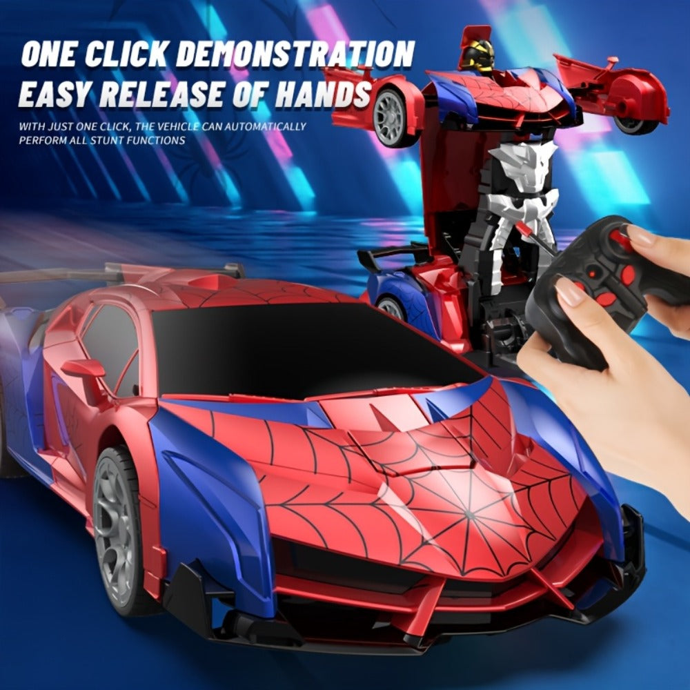 Robot Deformation Car for Kids 1:18 Blue & Red – One-Button Transform Remote Control Stunt Vehicle, 360° Rotating Drift RC Toy for Boys & Girls Ages 3 4 5 6, Birthday Children's Day Christmas Gift