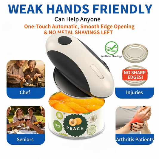 Electric Can Opener One-Touch Automatic – USB Rechargeable, Smooth Edge Safety, Auto Power-Off, Cordless for Kitchen, Camping & Seniors