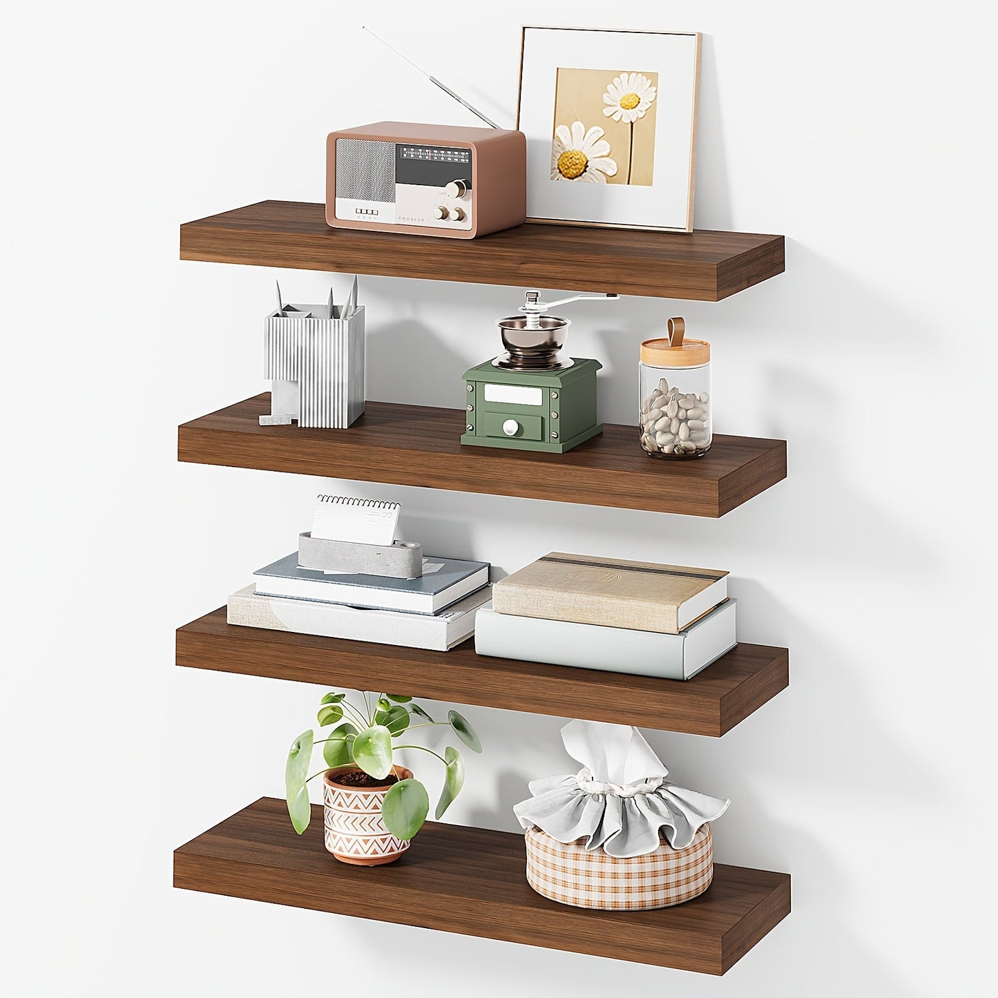 15.8-Inch Floating Wall Shelf Set with Concealed-Style Brackets, Five Finishes and 4- or 8-Piece Options