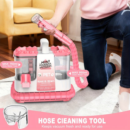 Portable Carpet Cleaner 25Kpa Upholstery Cleaner Machine with Dual Brush Heads Self-Cleaning Pet Stain Remover for Sofa Couch Car Seat Rug Mattress Spot Cleaner